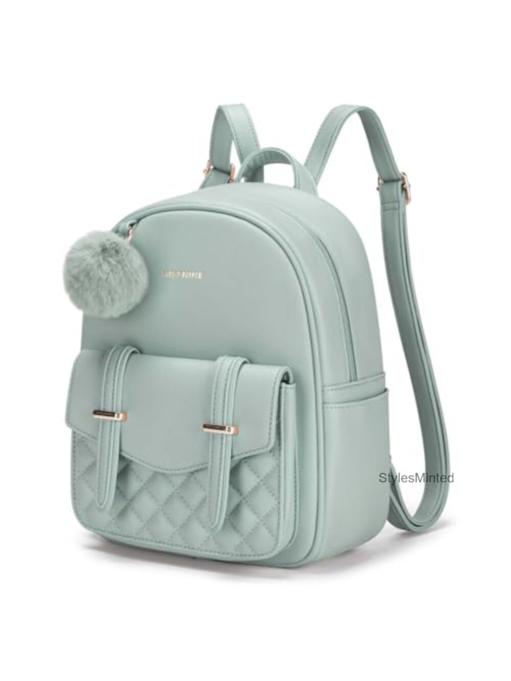 Mini Backpack with Removable Pompom Faux Leather PU Quilted Daypack Purse for